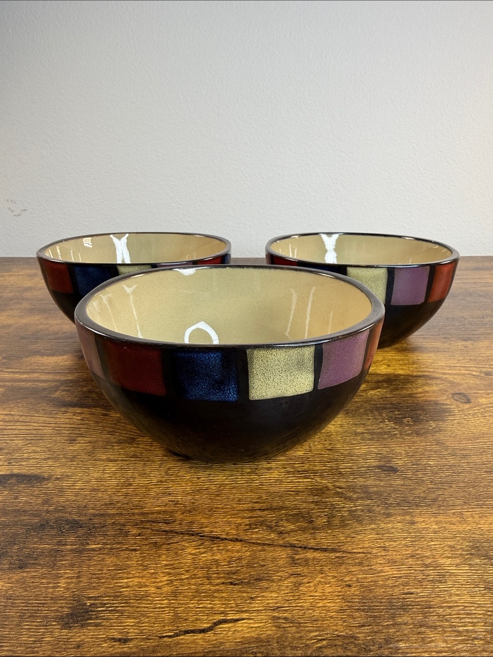 Gibson Multicolor Square Accent Ceramic Dinner Bowls - Set of 3